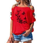T-Shirt Long Papillon Fleur Bohème Rouge | Rêve de Papillon
