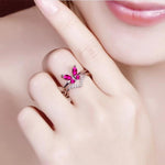 Bague Papillon Argent Mariage avec cristal rose fuchsia - Rêve de Papillon