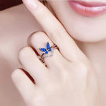 Bague Papillon Argent Mariage avec Cristal bleu - Rêve de Papillon