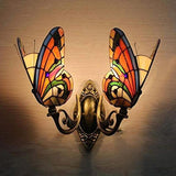 Lampe papillon double murale Vitrail orange et vert - Rêve de Papillon
