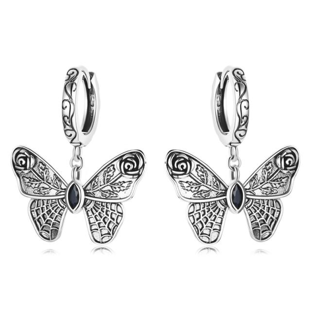 Boucles D'oreilles à Clip Papillon Argenté - Style Gothique Rétro - Alliage Haute Qualité - Sans Piercing