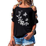 T-Shirt Long Papillon Fleur Bohème Noir et Blanc | Rêve de Papillon