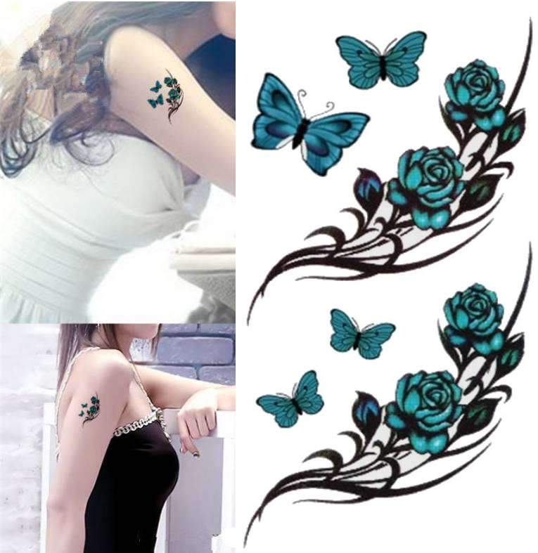 Tatouage 3D de rose bleue