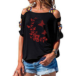 T-Shirt Long Papillon Fleur Bohème Noir et Rouge | Rêve de Papillon
