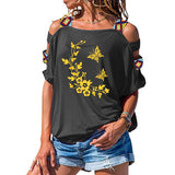 T-Shirt Long Papillon Fleur Bohème Gris | Rêve de Papillon