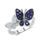 Bague Papillon Argent avec Zircon Bleu et Blanc - Rêve de Papillon