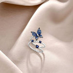 Bague Papillon Argent avec Cristaux Bleus en forme de spirale- Rêve de Papillon