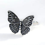 Bague Papillon Vintage Argent Art déco ailes noires oxydées - Rêve de Papillon