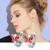 Boucles d'oreilles Papillon Enfant en argent et émail rouge - Rêve de Papillon