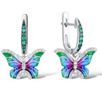 Boucles d'oreilles papillon vertes en argent et en émail - Rêve de Papillon