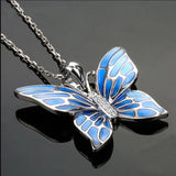 Collier Papillon Bleu Vintage en Argent - Rêve de Papillon