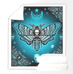 Couverture Plaid Papillon Sphinx Tête de Mort et Lune turquoise- Rêve de papillon