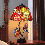Lampe champignon papillon et fleur type vitrail Tiffany - Rêve de Papillon