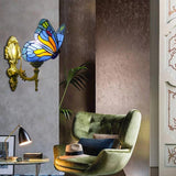 Lampe papillon murale salon Tiffany bleu et jaune orange - Rêve de Papillon