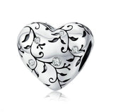 Perle Argent en forme de cœur aux motifs arabesque et cristaux - Rêve de Papillon
