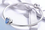 Perle Papillon Argent Cœur sertie de zircon bleu sur bracelet - Rêve de Papillon