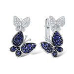 Boucles d'Oreilles Papillon Argent avec zircons bleus et blancs - Rêve de Papillon