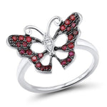Bague Papillon avec Zircon Rouge et Noir en Argent | Rêve de Papillon