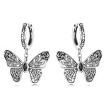 Boucles d'Oreilles Papillon en Argent style Gothique avec Gemme Noir - Rêve de Papillon