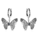 Boucles d'Oreilles Papillon en Argent style Gothique avec Gemme Noir - Rêve de Papillon