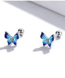 Boucles d'Oreilles Papillon <br> Argus Bleu (Argent)