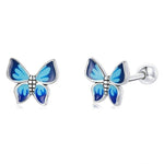 Boucles d'Oreilles Papillon Bleu Mini en Argent| Rêve de Papillon