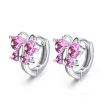 Boucles d'Oreilles Papillon Argent Cristal et anneaux Rose - Rêve de Papillon