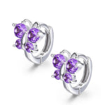 Boucles d'Oreilles Papillon Argent Cristal Violet et anneaux Rond - Rêve de Papillon