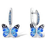 Boucles d'Oreilles Papillon Argent émail bleu et spinelle - Rêve de Papillon