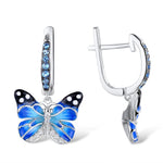 Boucles d'Oreilles Papillon Argent émail bleu et spinelle - Rêve de Papillon