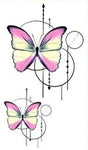 Tatouage éphémère papillon géométrique rose et jaune - Rêve de Papillon
